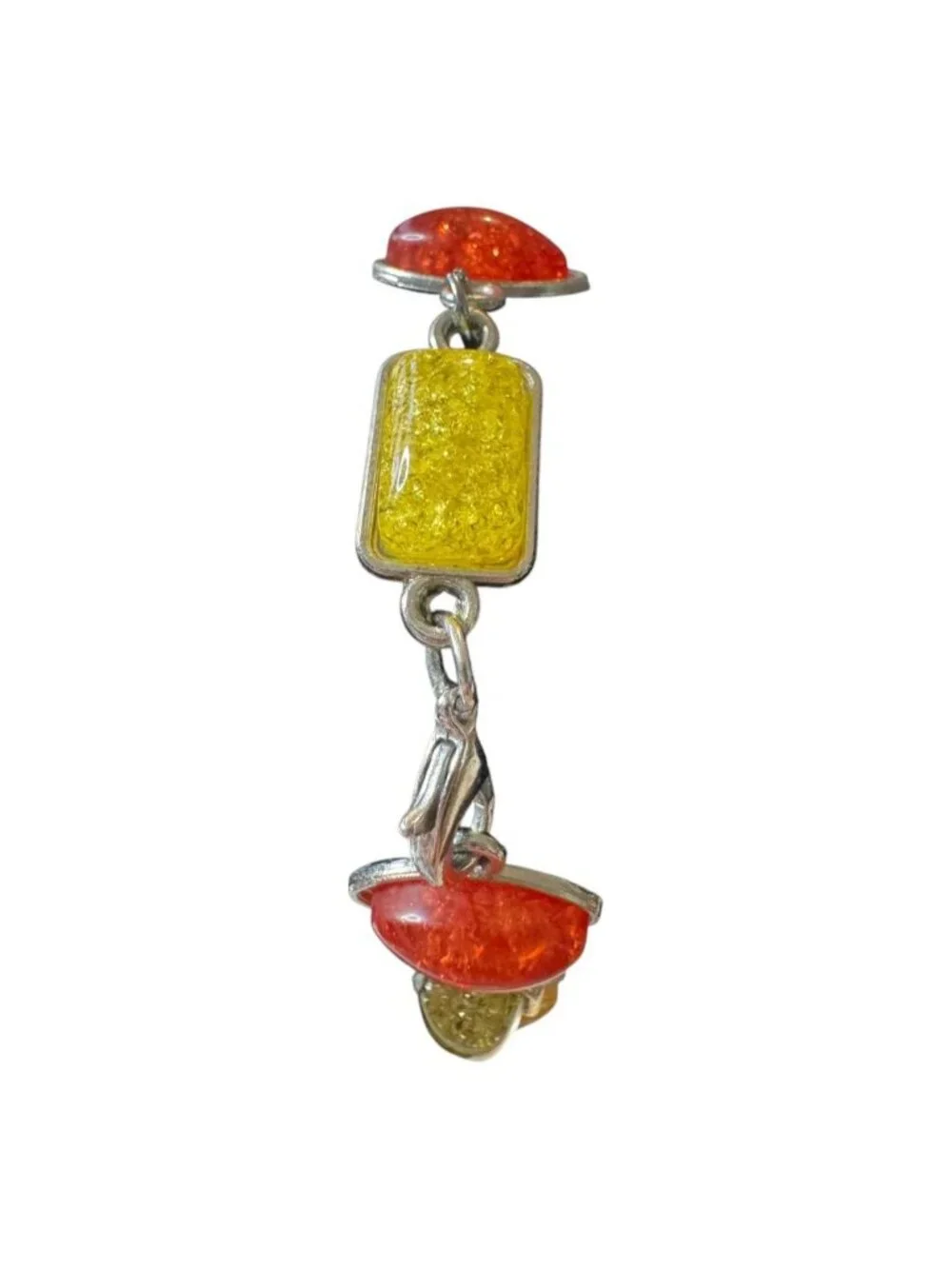 Multicolor Amber Stone & Sterling Silver Link Bracelet 7.5 Inches Lobster Clasp